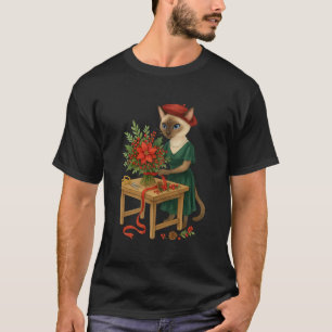 Camiseta Cat Florist arranjando flores para o Natal