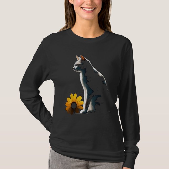 Camiseta Cat Flowers Artwork  Cat Motif Animal Cat (Frente)