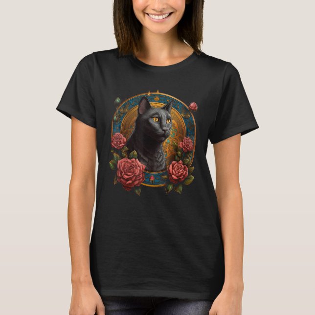 Camiseta Cat Flowers Artwork  Cat Motif Animal Cat (Frente)