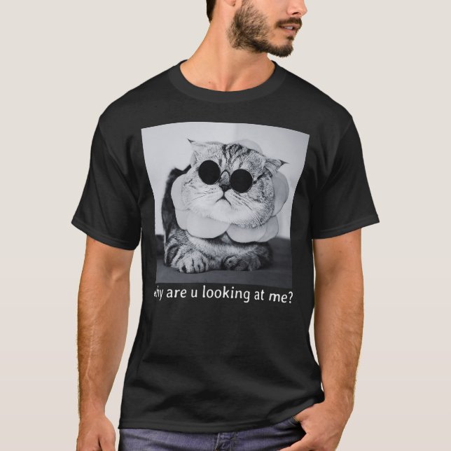 Camiseta Cat Funny Sunglasses Slogan Graphic Why Are U Look (Frente)