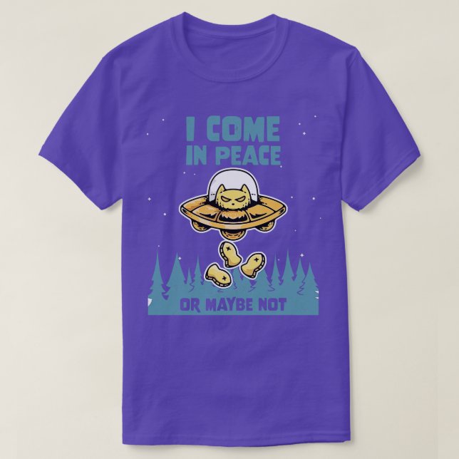 Camiseta Cat Galaxy Science Space Lover Eu Vim Em Paz Ou (Frente do Design)