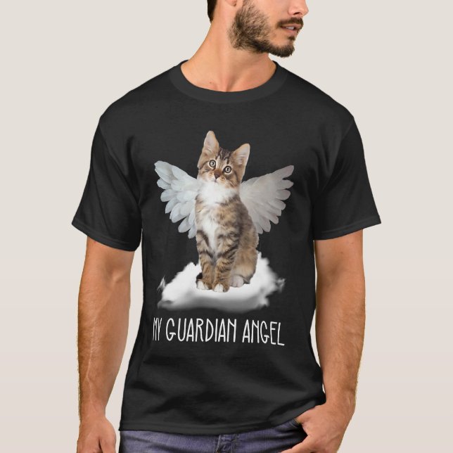 Camiseta cat guardian angel wing cloud present (Frente)