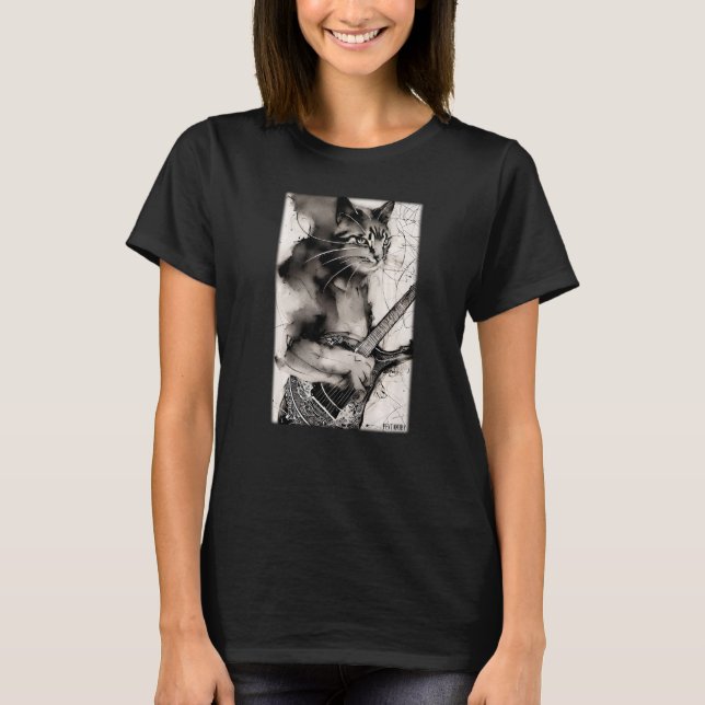 Camiseta Cat Guitar Pet Musico Cat Amigo Cat Amor Natura (Frente)