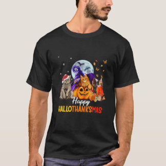 Camiseta Cat Halloween E Feliz Natal HalloGraças