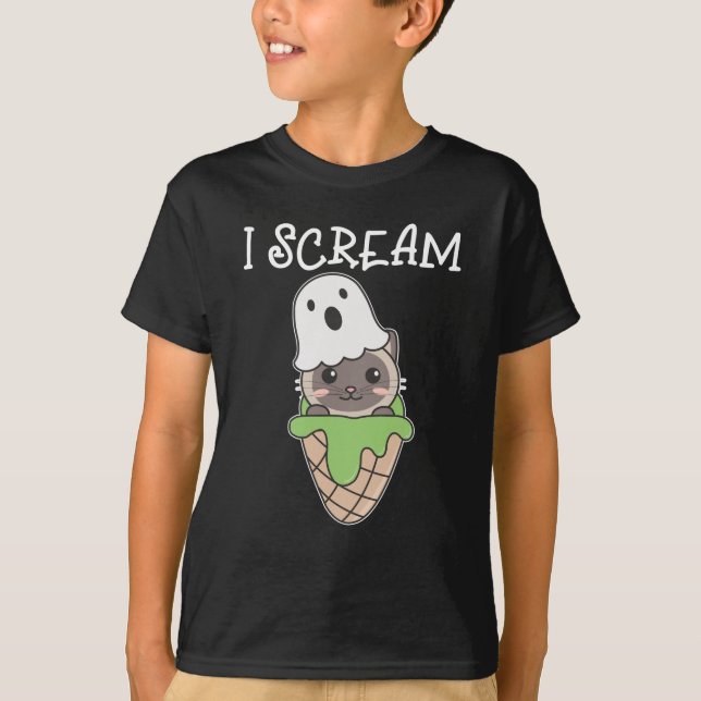 Camiseta Cat Halloween Ghost I Gritar Sorvete Pun (Frente)