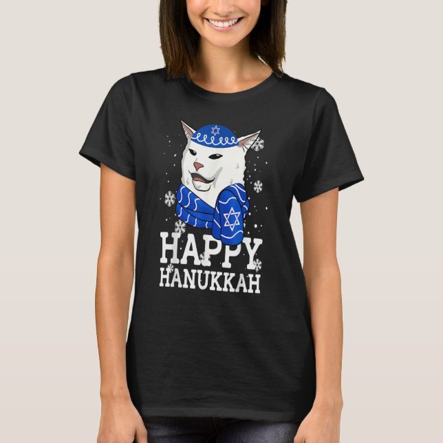 Camiseta Cat Happy Hanukkah Meowzel Tov Menorah Jewish Holi (Frente)