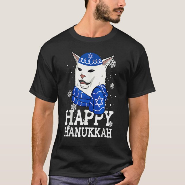 Camiseta Cat Happy Hanukkah Meowzel Tov Menorah Jewish Holi (Frente)