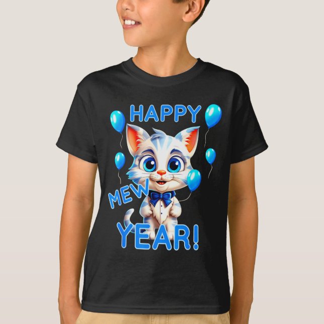 Camiseta Cat Happy New Year Mew Year Funny New Years Party  (Frente)