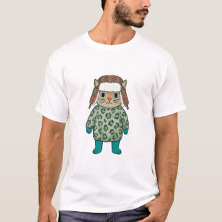 Camiseta Cat Hat T-Shirt – Plaid Trapper & Leopard Print