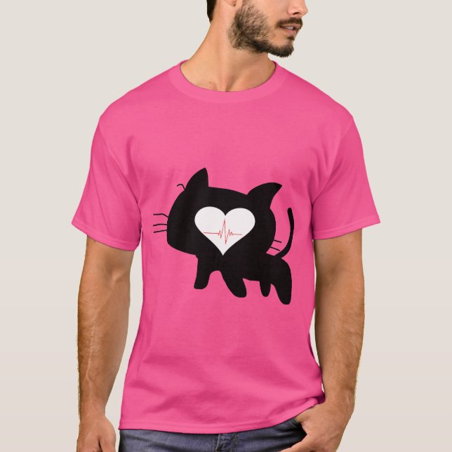 Camiseta Cat Heartbeat – Minimalist Black Cat Love Design (Frente)