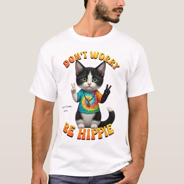 Camiseta Cat Hippie Boho Peace Groovy Personalizar Personal (Frente)