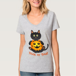 Camiseta Cat Holding Jack-o-Lanterna