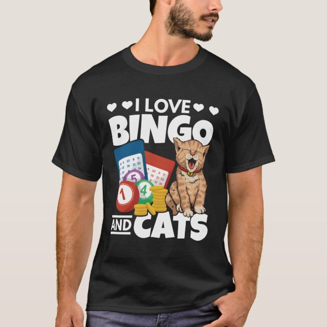 Camiseta Cat I Ama Bingo E Gatos Jogando Bingo Player Bi (Frente)