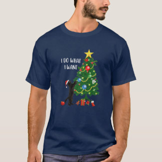 Camiseta Cat I Faz O Que Eu Quero Gato Negro Puxando Natal