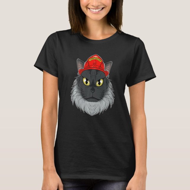 Camiseta Cat I Fireman Cat I Bombeiro Maine Coon Cat (Frente)