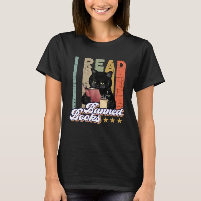 Camiseta Cat I Leu Livros Banidos Cadernos Lendo Livro Vi (Frente)