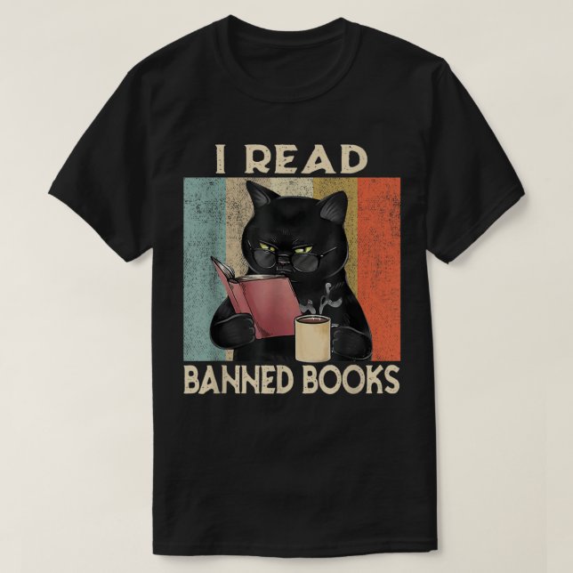 Camiseta Cat I Leu Livros Banidos Livros Engraçados Lendo B (Frente do Design)