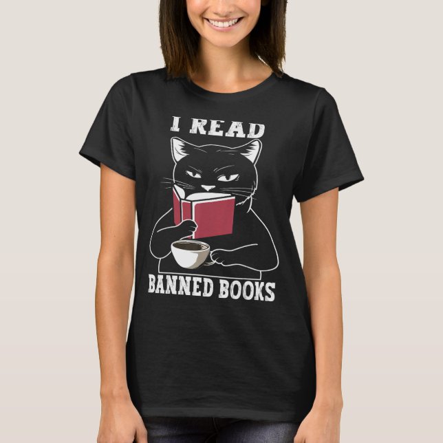 Camiseta Cat I leu livros proibidos Cadernos Cadernos Lendo (Frente)