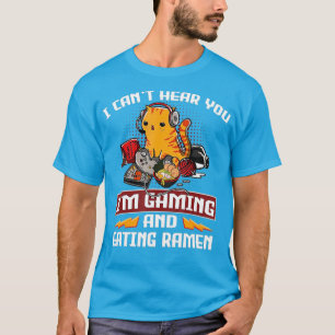 Camiseta Cat I Não Consigo Ouvir-Te Gaming E Comer Ramen