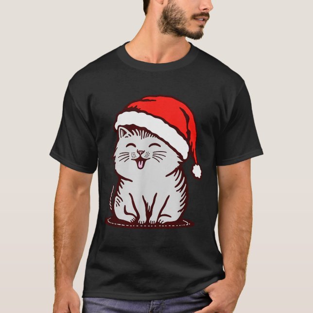 Camiseta Cat In A Santa Hat  (Frente)