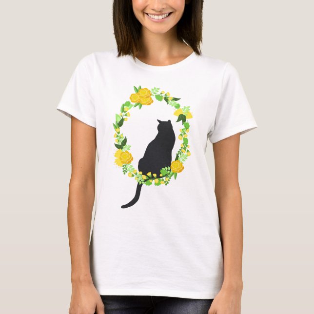 Camiseta Cat in Floral Wreath Shirt (Frente)