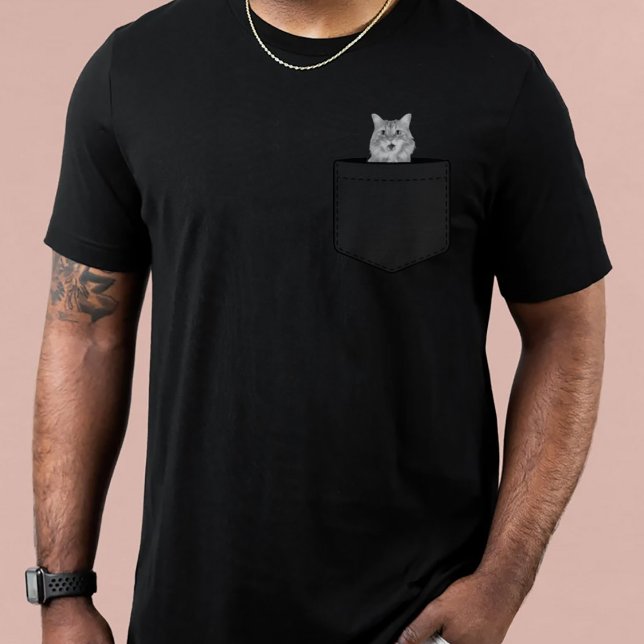 Camiseta Cat In Pocket | Custom Pet Photo Black & White (Criador carregado)