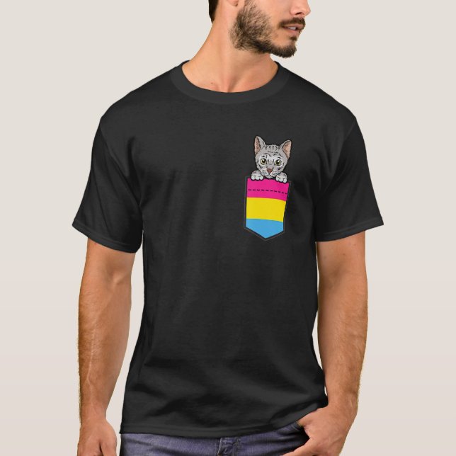 Camiseta Cat In Pocket Pansexual Pride LGBT-Q Flag Funny Ki (Frente)
