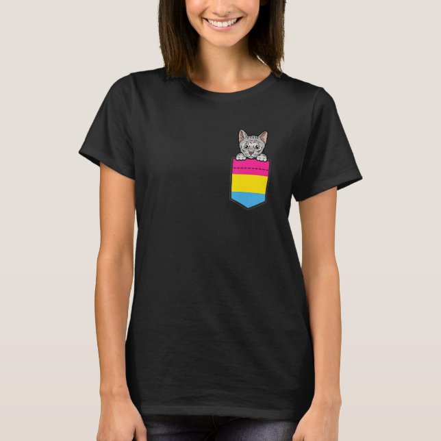 Camiseta Cat In Pocket Pansexual Pride LGBT-Q Flag Funny Ki (Frente)