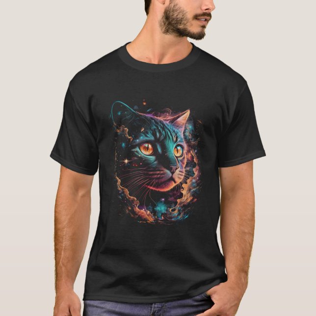 Camiseta Cat In The Galaxy And Space Kitten Cat Head (Frente)