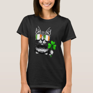 Camiseta Cat Ireland Flag Óculos de sol Shamrock St Patrici