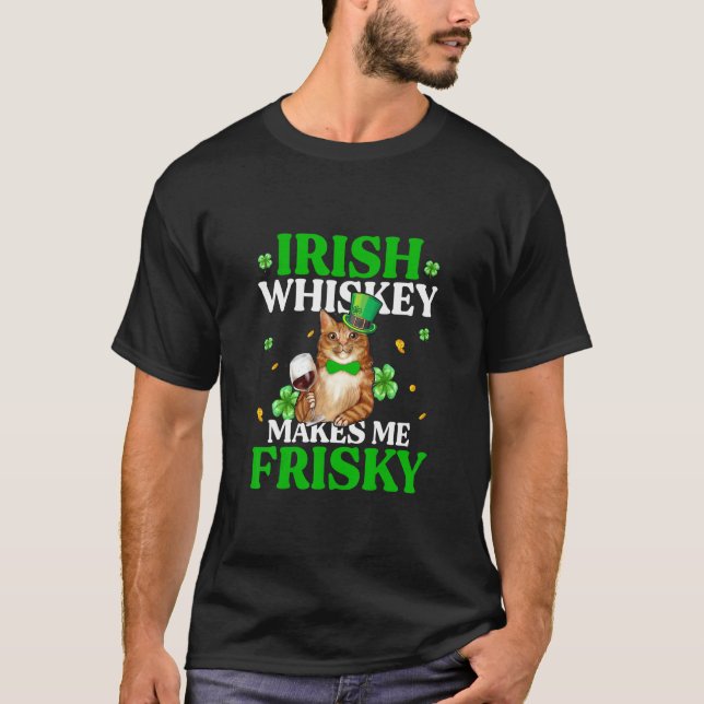 Camiseta Cat Irish Whiskey me faz Dia de São Patrício arris (Frente)