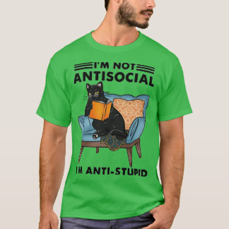 Camiseta Cat Ix27m not antisocial ix27m antistupid funny gi