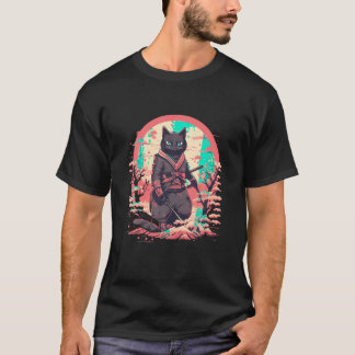 Camiseta Cat Japonês Art Cat Ninja Ukiyo e Anime Samurai C