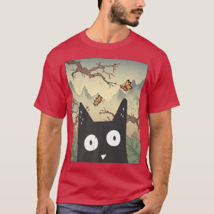 Camiseta Cat Japonês Cherry Blossom Aestético Alt Cute Ani