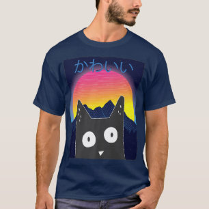 Camiseta Cat Japonês Indie Aestética Alt Bonito Anime Retro