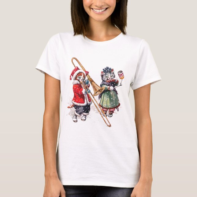 Camiseta Cat Joga Trombone na Neve (Frente)
