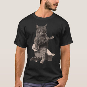 Camiseta Cat Jogando Banjo Guitar, Gatinho de Instrumentos