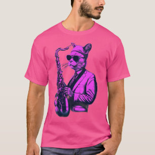 Camiseta Cat Jogando Jazz Na Saxofone