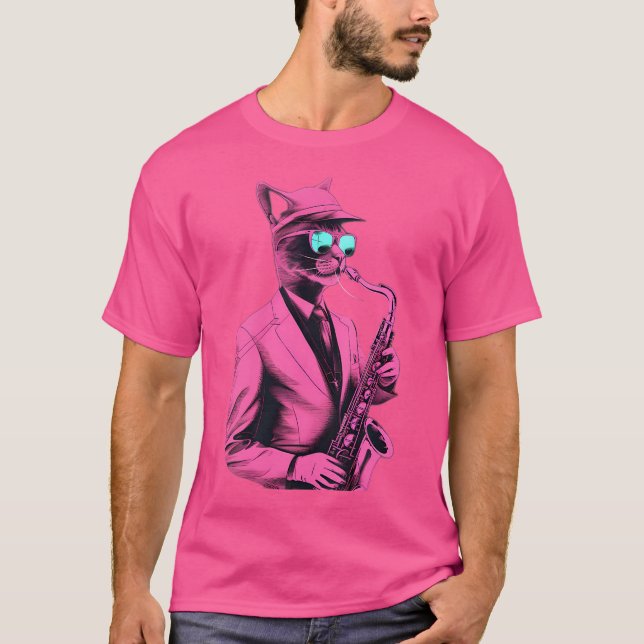 Camiseta Cat Jogando Jazz Na Saxofone (Frente)