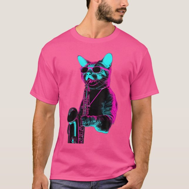 Camiseta Cat Jogando Jazz Na Saxofone (Frente)