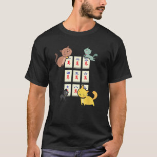 Camiseta Cat Jogando Mahjong Jogadores Engraçados Com Letra