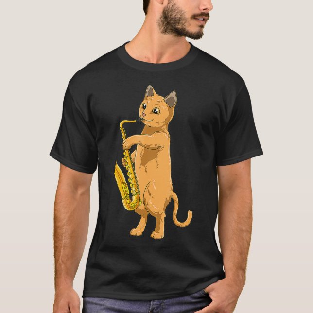 Camiseta Cat Jogando Saxofone Cat Jazz Sax Saxofonista (Frente)