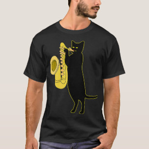 Camiseta Cat Jogando    Saxofone Instrumento Eólico Frio F