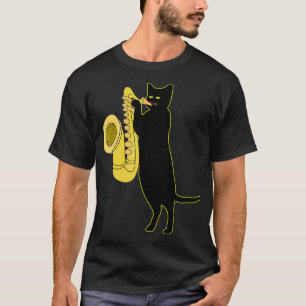 Camiseta Cat Jogando Saxofone Instrumento Eólico Frio F