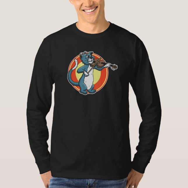 Camiseta Cat Jogando Violin Fiddle Beco Cat Music Violinis (Frente)