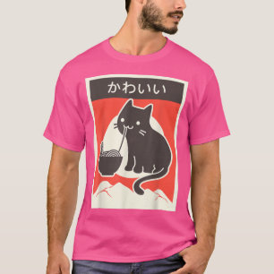 Camiseta Cat Kawaii Estilo de Vintage Japenês Ramen Cat Uni