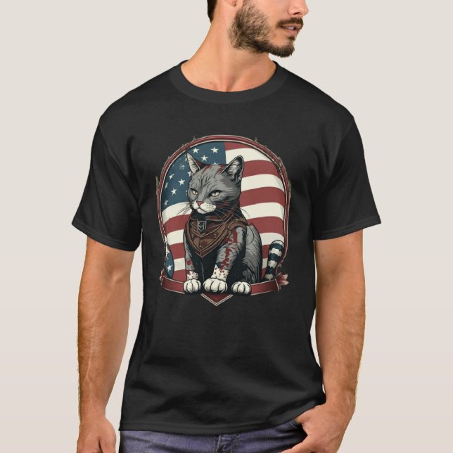 Camiseta Cat Kitten 4th Of July American Flag (Frente)