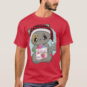 Camiseta Cat Kitten Chibi Anime Neko Strawberry Milk Kawaii