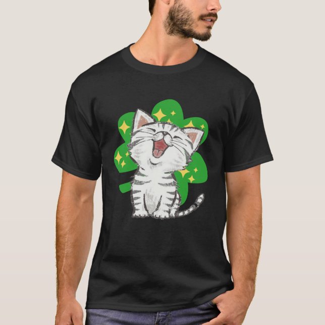 Camiseta Cat Kitten Shamrock Lucky St Patricks Day (Frente)