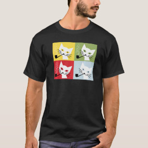 Camiseta Cat Kitten Smoking Pipe Retro Vintage Art